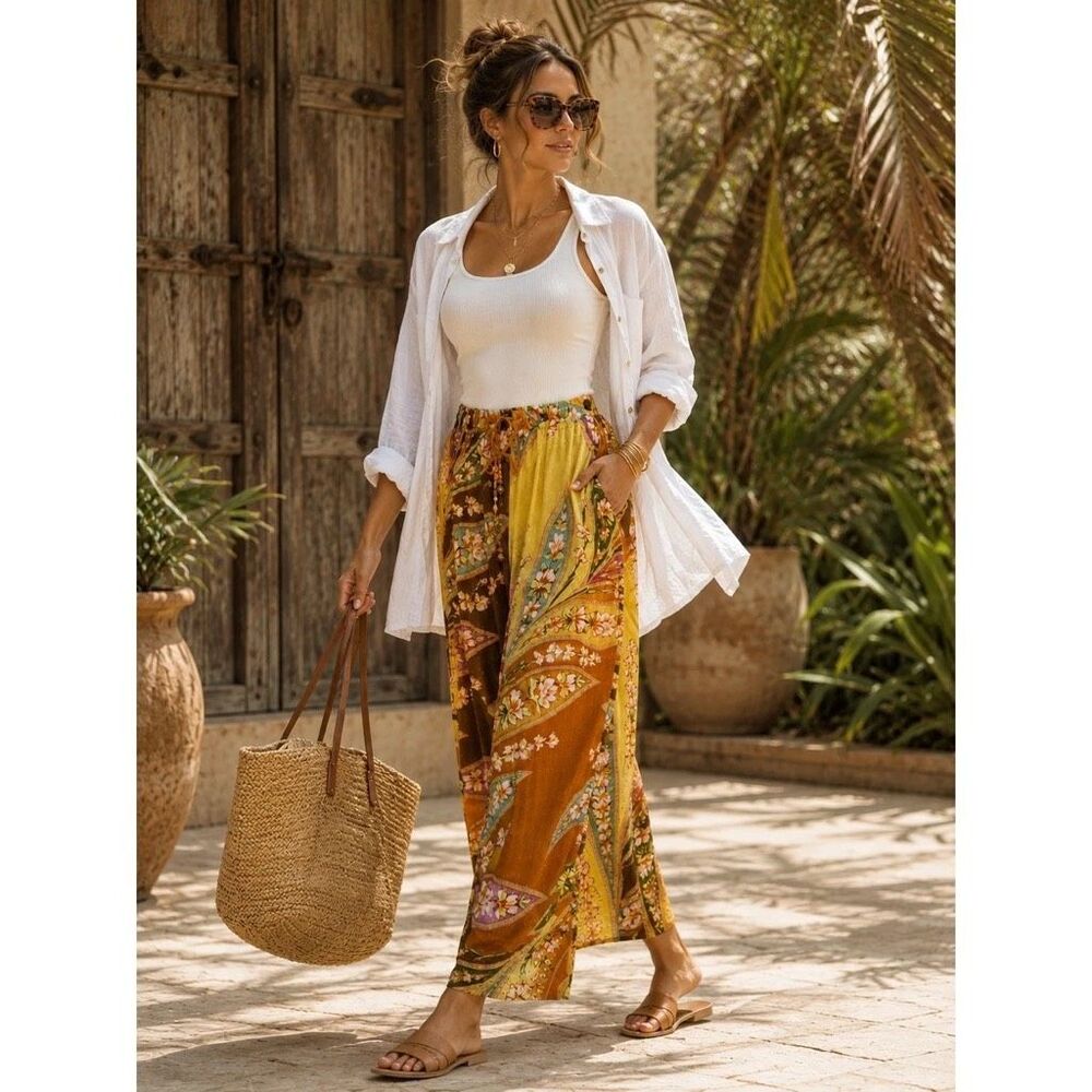 Haute Hippie Style Floral Paisley Wide Leg Palazzo Pants L - Picture 1 of 6
